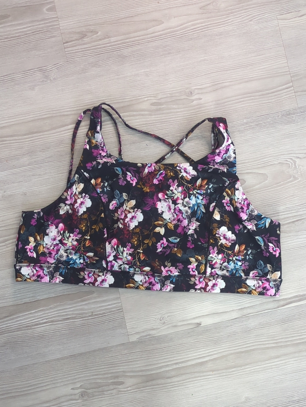 Torrid Active Floral Sports Bra Size 5 Plus 30/32 Black Pink Strappy Low Impact